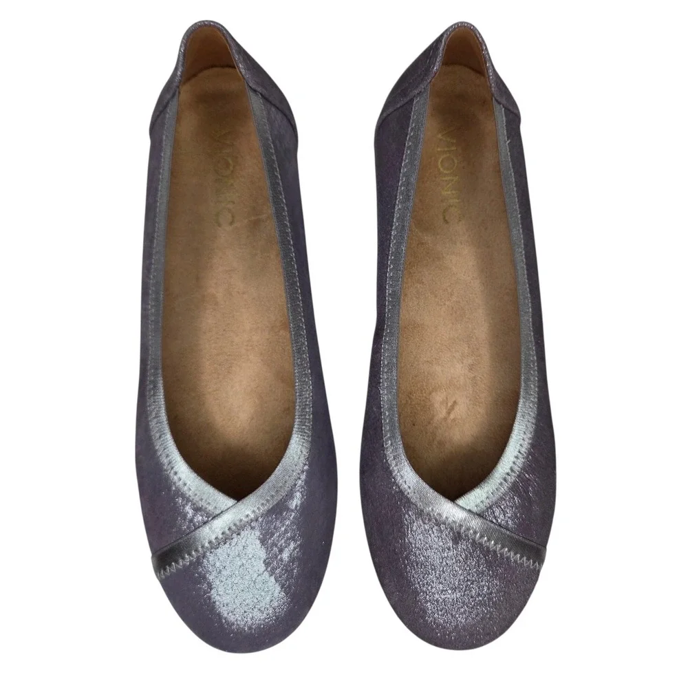 Vionic Caroll Metallic Lavender Purple Ballet Flats Shimmer Orthotic Shoes 7.5